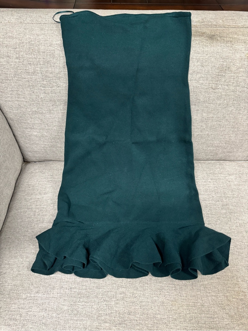 Strapless Ruffle-Hem Dress in Dark Green